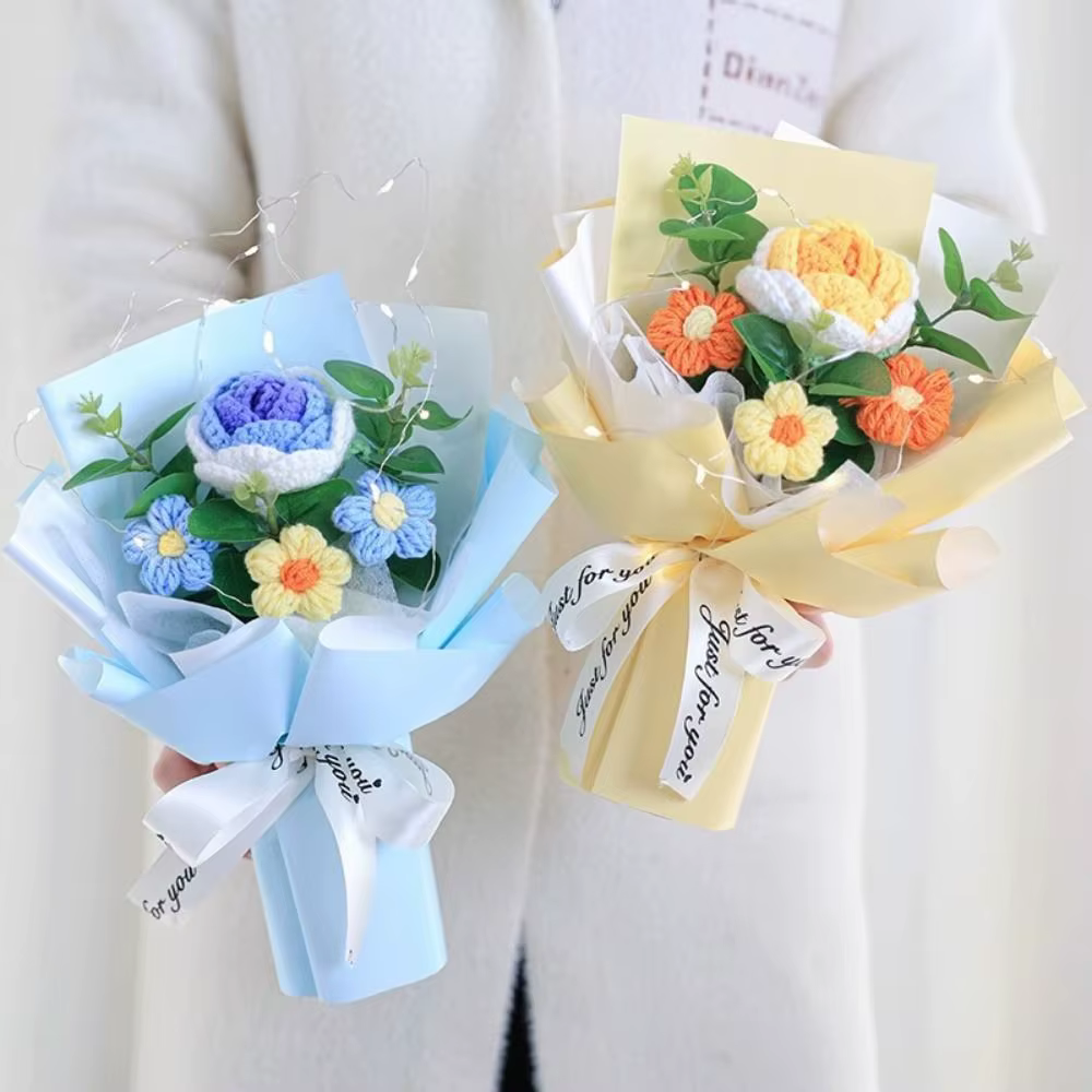 Nouveau Bouquet de fleurs au Crochet en coton tissé avec lampe
