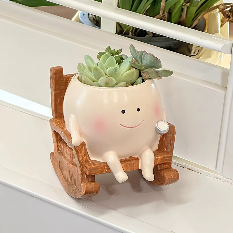 Chaise mignonne/balançoire visage souriant petit diable Pot de fleur balançoire créative plante succulente Pot