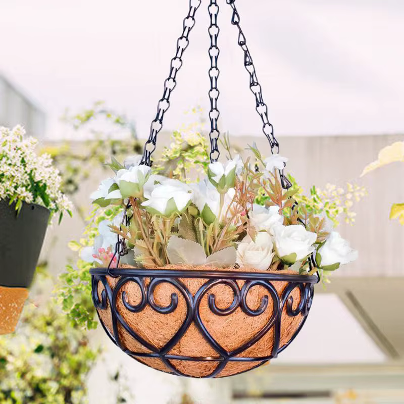 Pot de fleurs rond en fer marron noix de coco