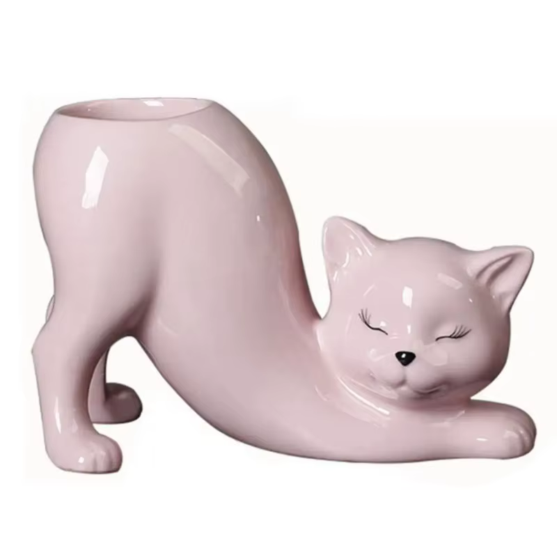 Pot de fleurs en céramique en forme de chaton