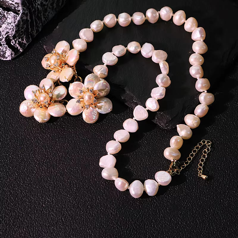 Collier de perles d'eau douce naturelles, fleur, fait à la main, de luxe, élégant, pour Banquet, mariage, bijoux pour femmes, GN0273