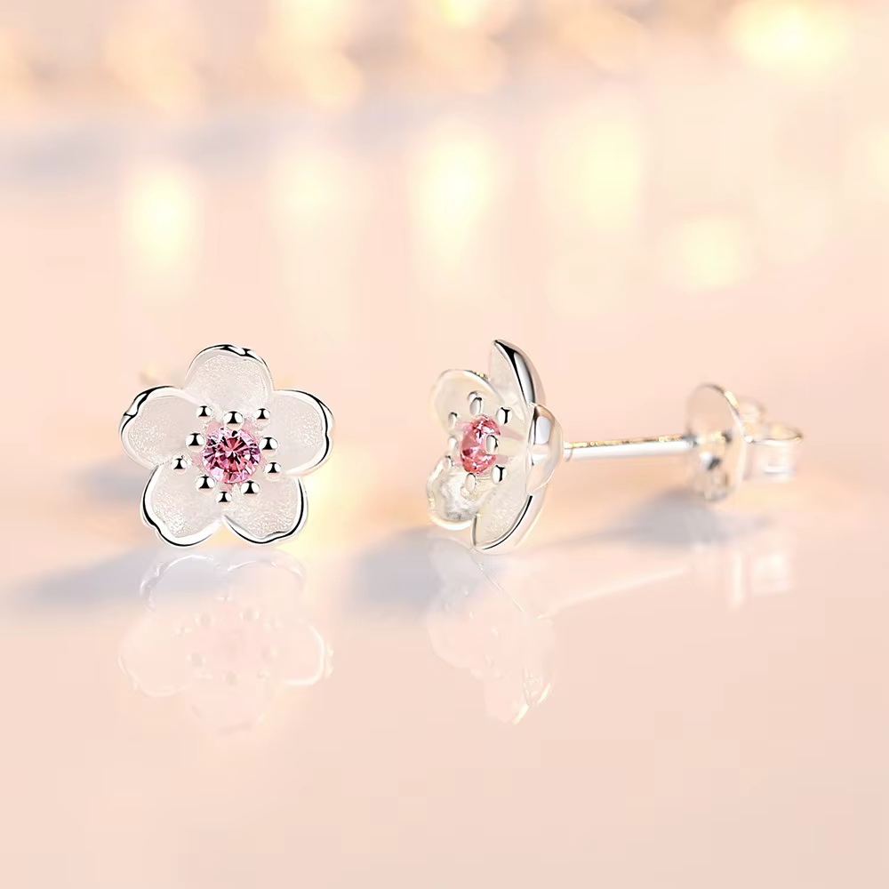 Boucles d'oreilles clous exquises et romantiques en zircon rose et violet, motif fleur à cinq pétales, pour femme, accessoire de mode mignon pour le quotidien
