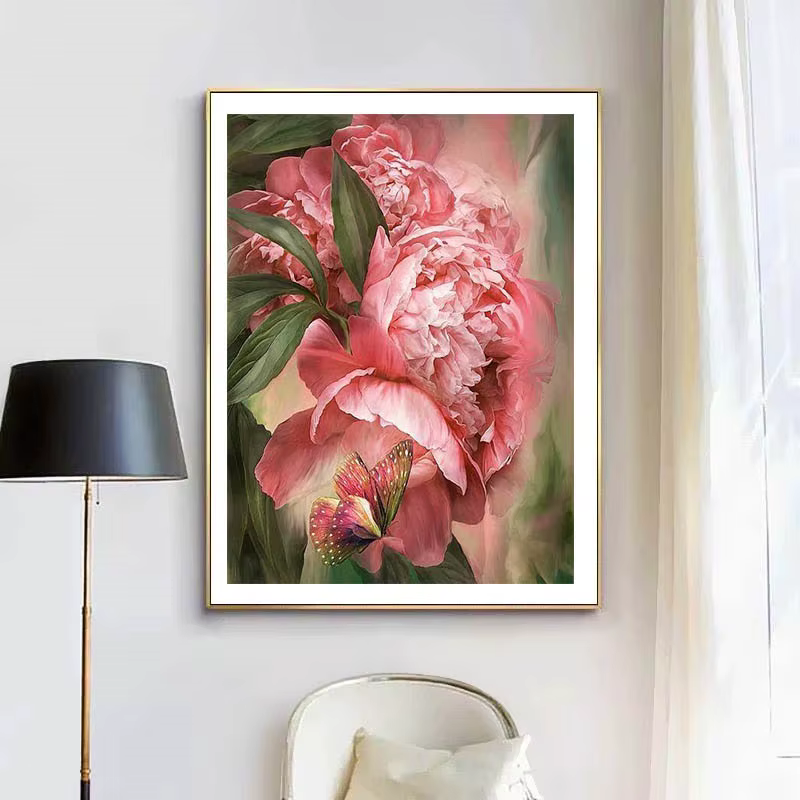 Affiches de peintures de fleurs de pivoine rose