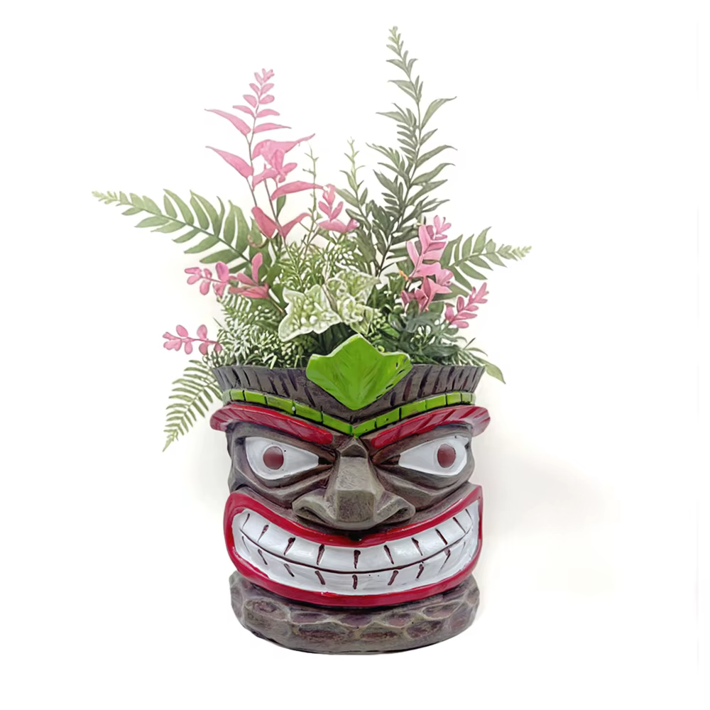 Pot de fleurs d'intérieur amusant en forme de tête de Tiki, pot à succulentes humoristique, adorable pot de fleurs de l'île de Pâques, pot de fleurs en résine au visage distinctif