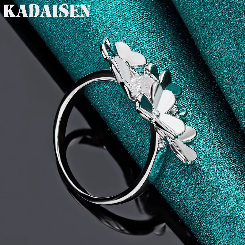 Argent sterling 925, cinq fleurs, 7-10 # Bague pour femmes, bijoux de charme pour mariage, fiançailles, fête, à la mode