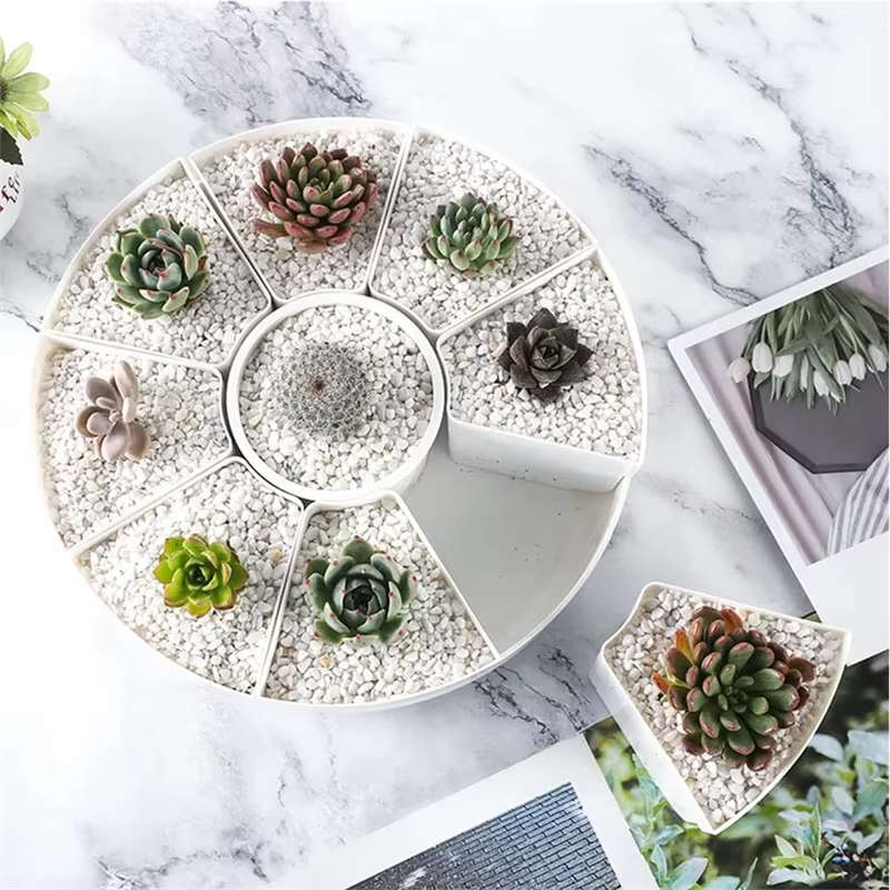 Pots de fleurs rotatifs multiples de forme ovale - Plante en pot pour plantes succulentes blanches - Pot de rangement