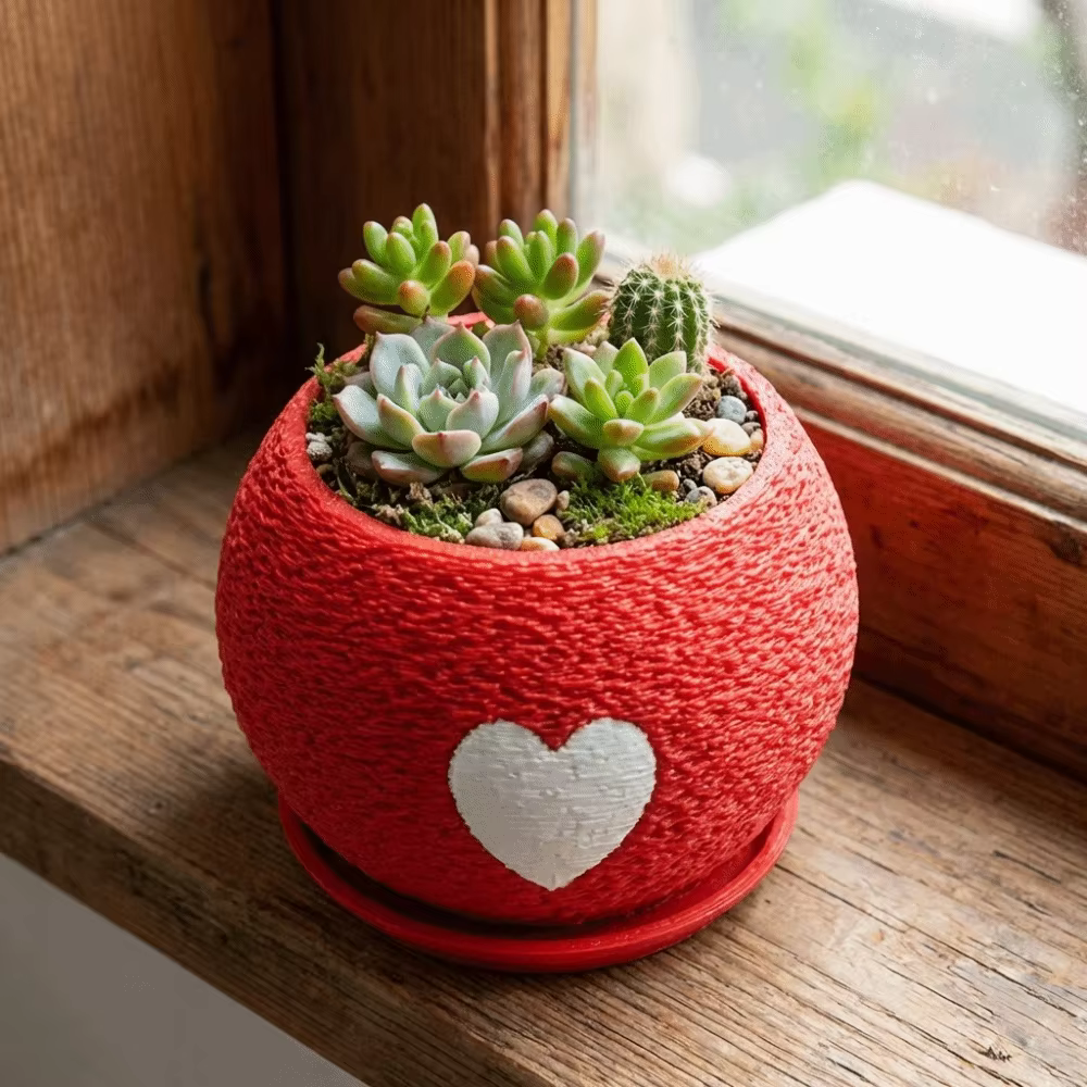 Pot de plante imprimé en 3D avec motif de cœur unique