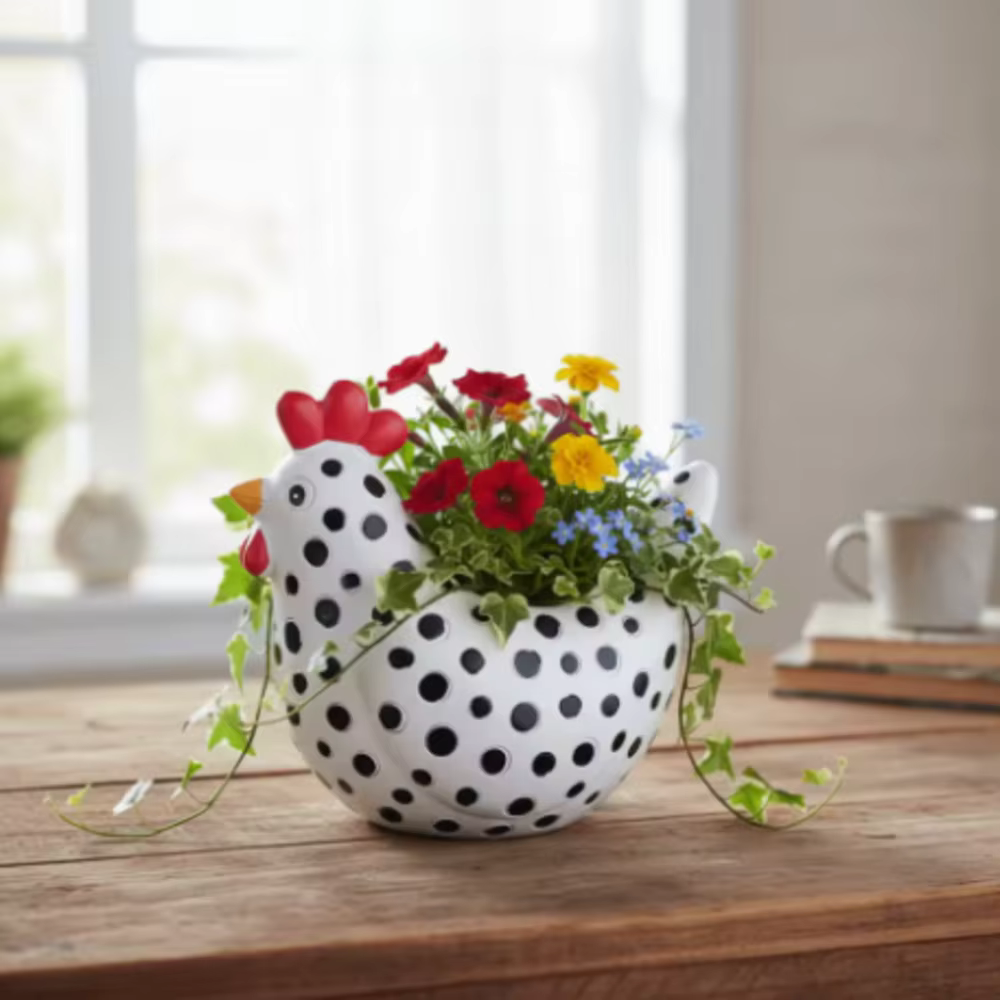 Pot de fleurs en résine en forme de poulet de dessin animé