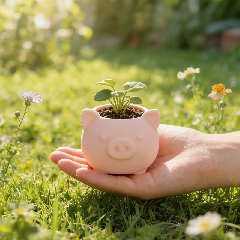 1PC Pot de fleurs en forme de cochon rose imprimé en 3D