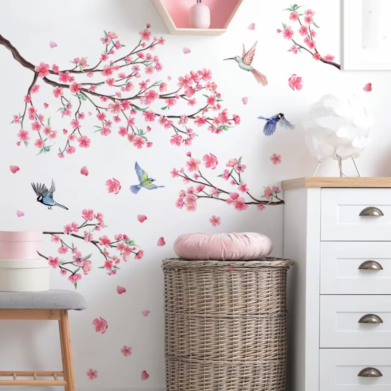Grandes décorations murales en forme de fleurs de cerisier roses