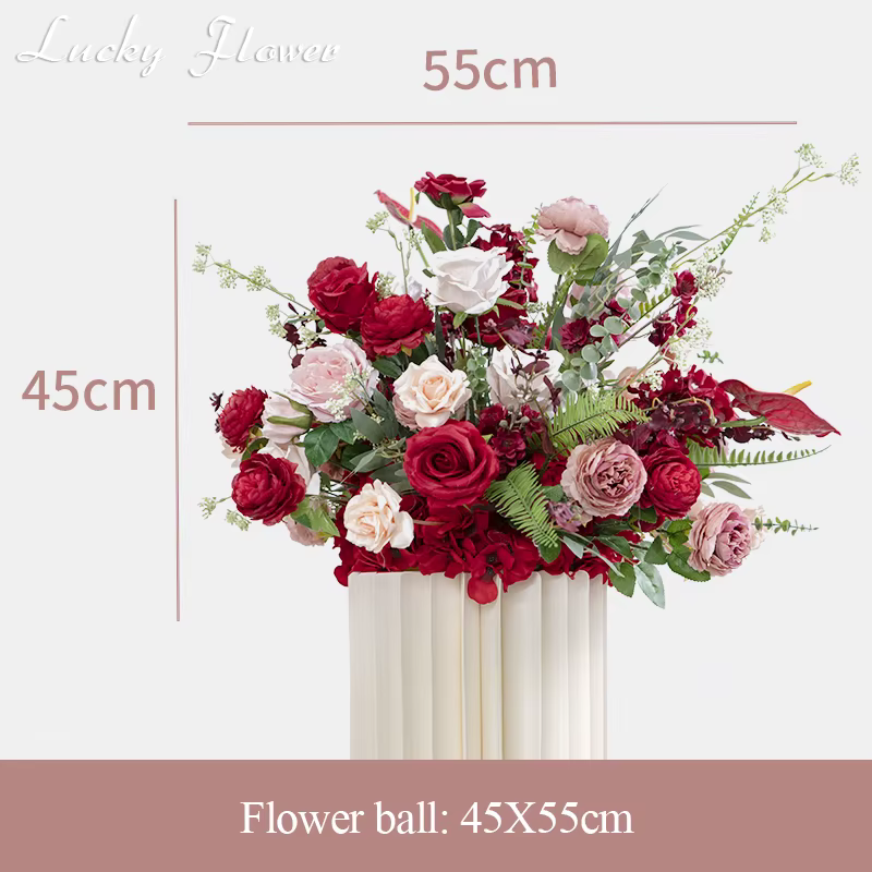 Décoration de mariage de luxe en fleurs artificielles rouges