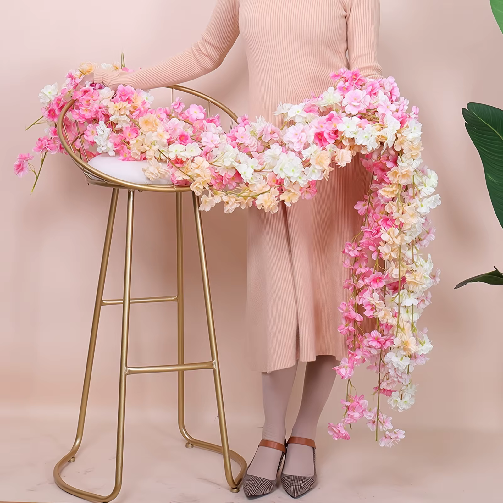 Guirlande de fleurs artificielles Sakura rose