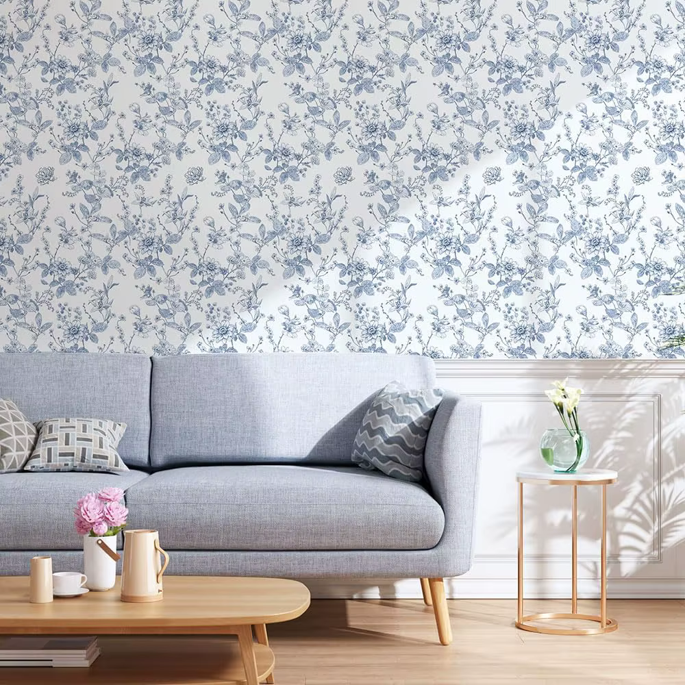 Papier peint auto-adhésif à fleurs bleues