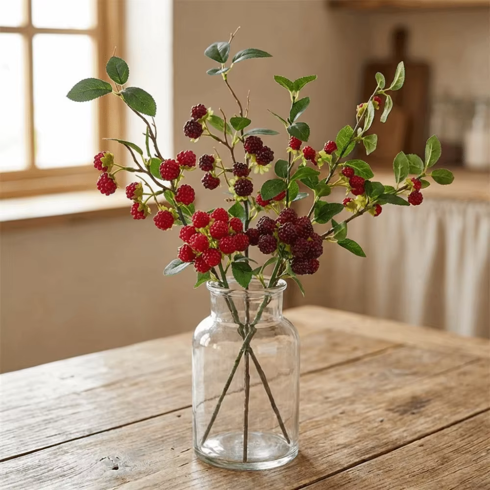 Plante artificielle de framboises rouges