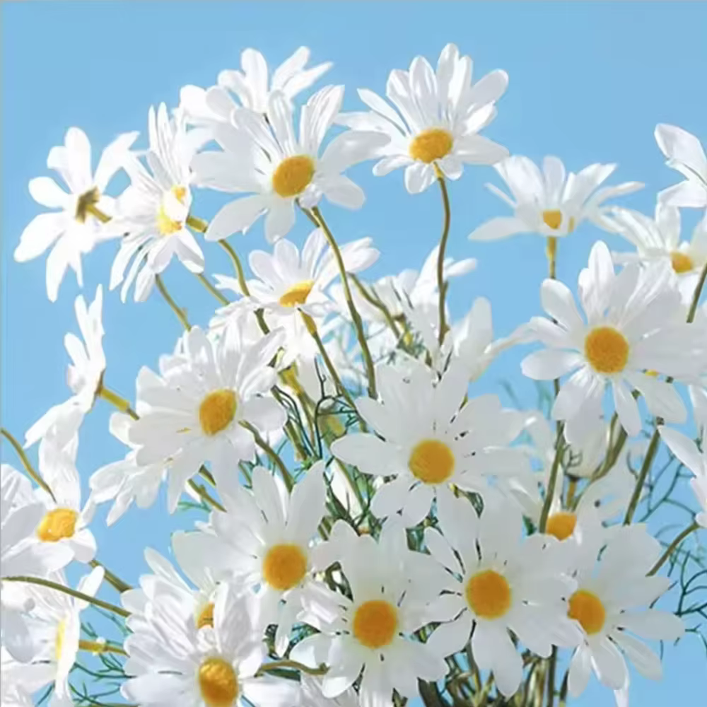 Marguerites blanches fleurs artificielles longue branche Bouquet fête de famille décoration de mariage bricolage mariée soie fleur artificielle