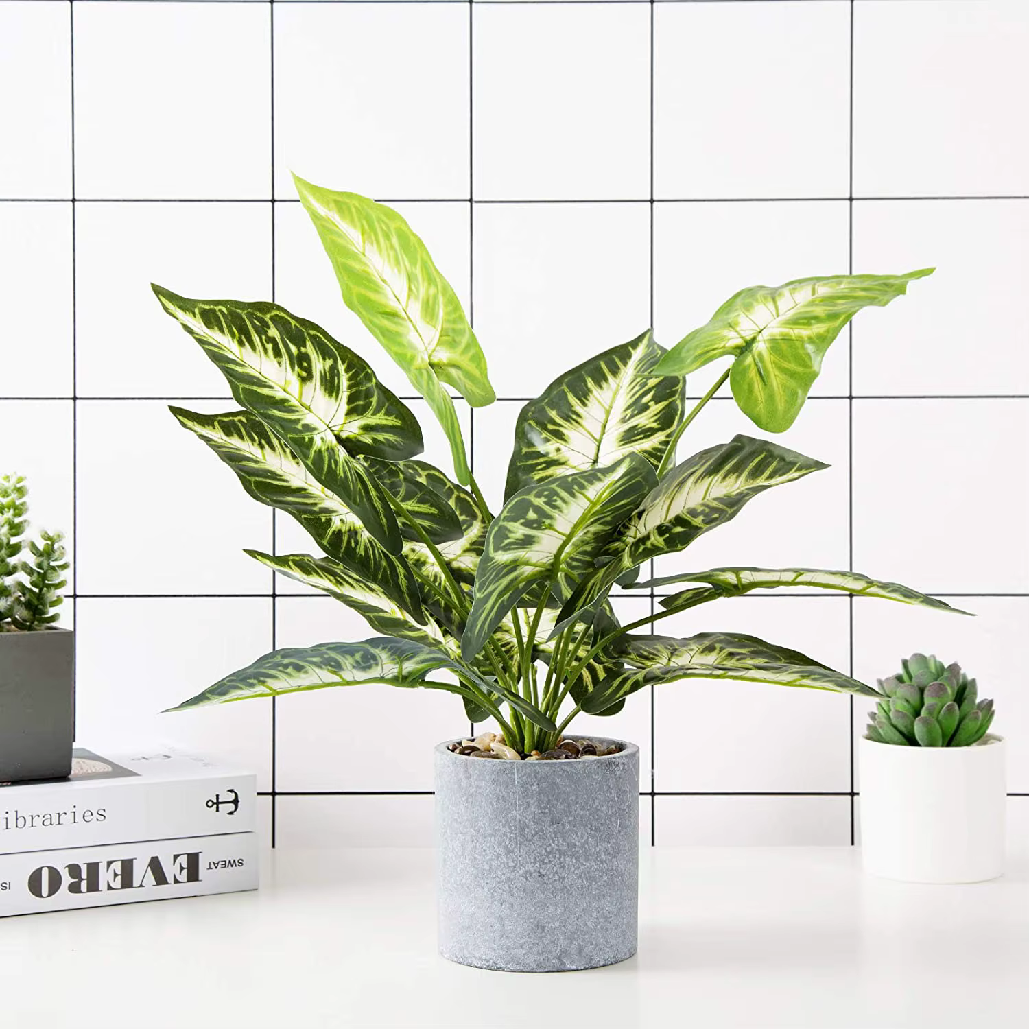 Plantes artificielles en forme de feuille verte en pot de 15 pouces