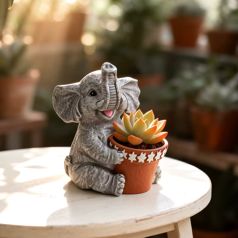 Pot de fleurs en bronze antique en forme d'éléphant pour fleurs de pâquerette