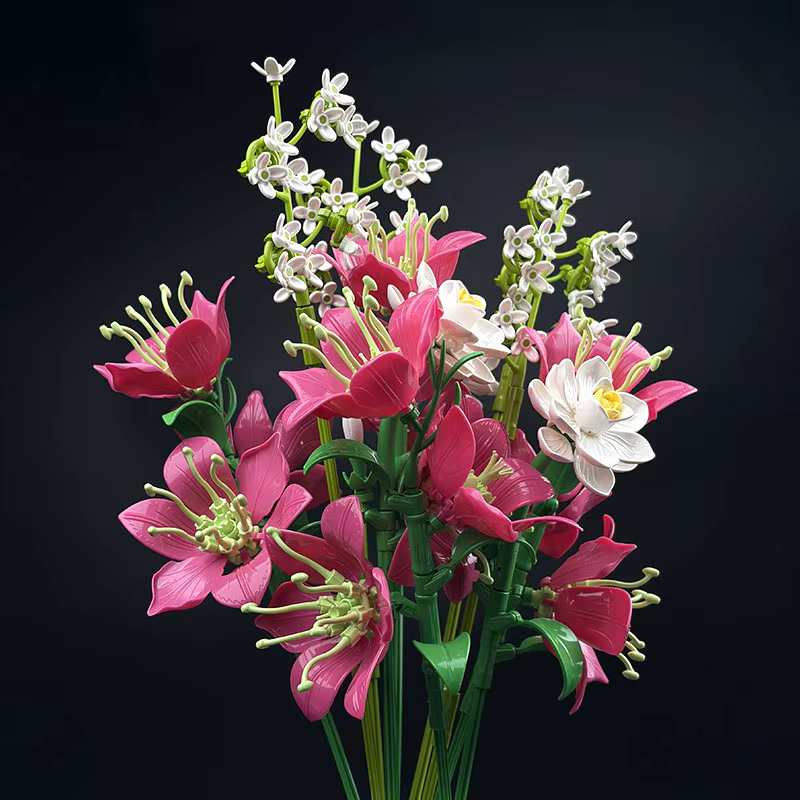 Bouquet de fleurs artificielles violets en blocs de construction