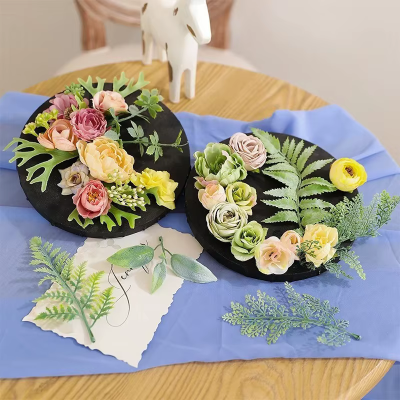Plantes artificielles vertes feuilles fête maison mariage décor accessoires bricolage gâteau boîte à bonbons guirlande décoration de noël fleurs couronne