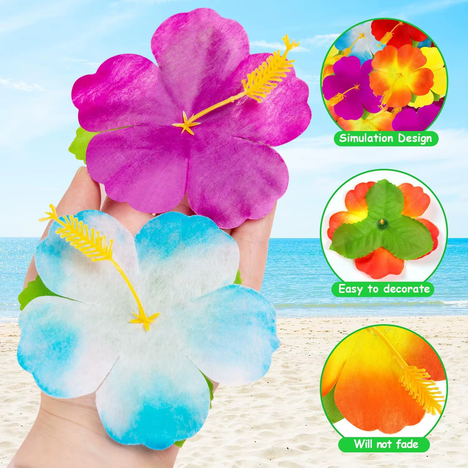 24/48 fleurs d'hibiscus artificielles