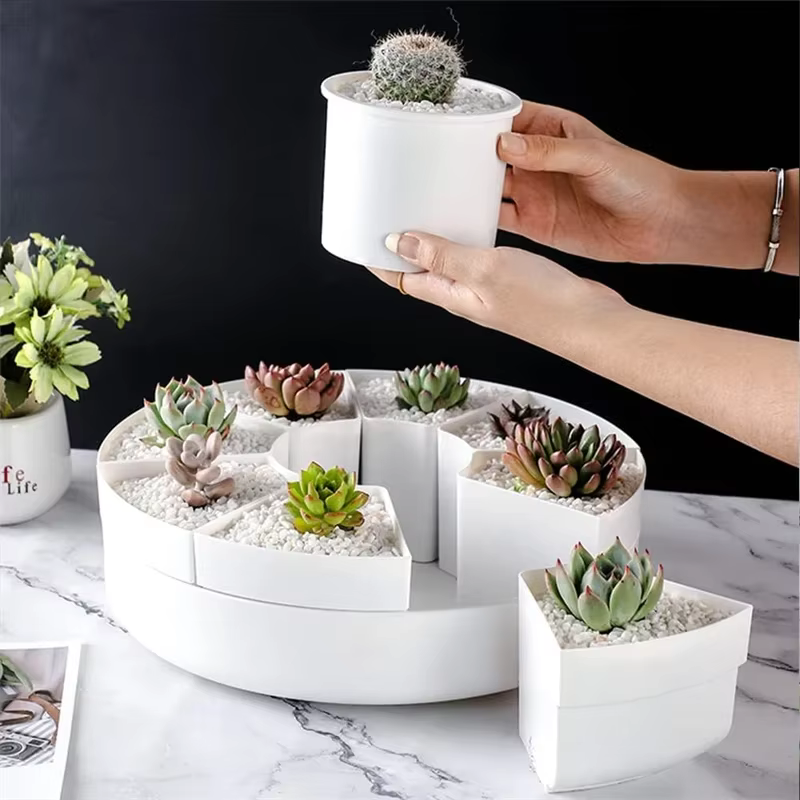 Pots de fleurs rotatifs multiples de forme ovale - Plante en pot pour plantes succulentes blanches - Pot de rangement