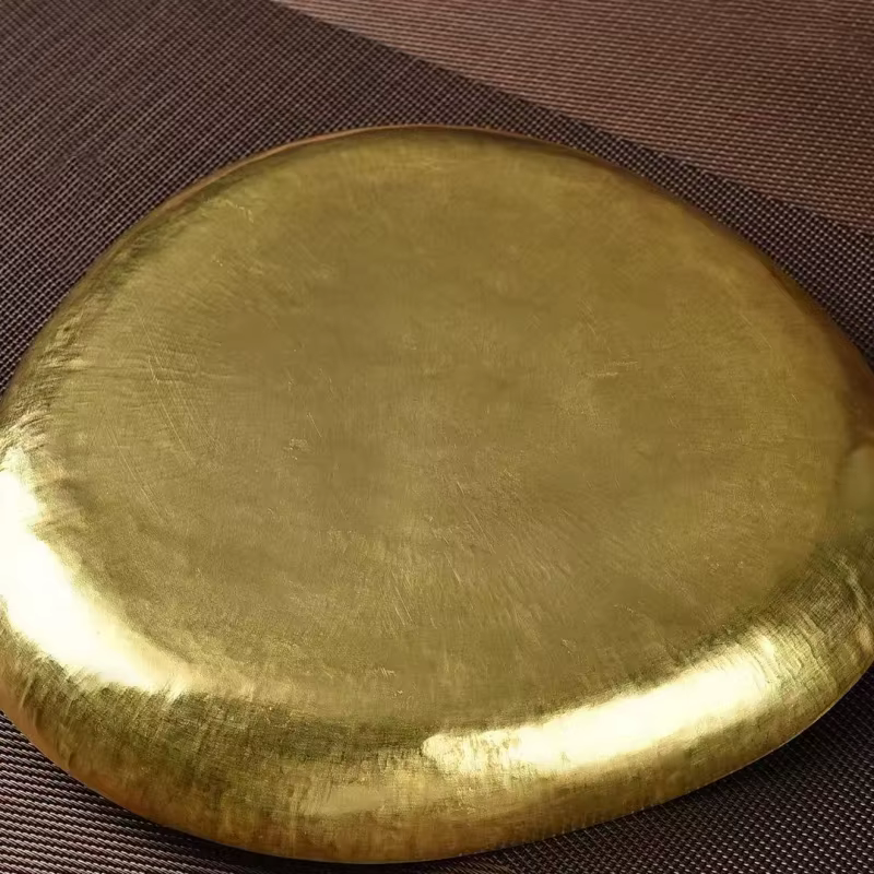 Plateau de tasse à café en laiton en forme de Texture de fleur de feuille de Lotus, soucoupe de tasse à thé rétro assiette de nourriture de fromage à la maison, décoration de Table de disque de collat