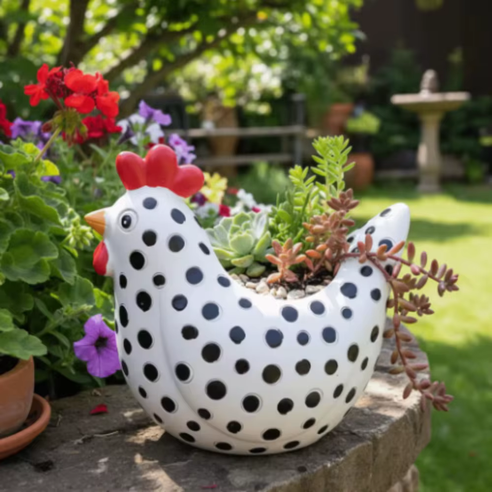 Pot de fleurs en résine en forme de poulet de dessin animé