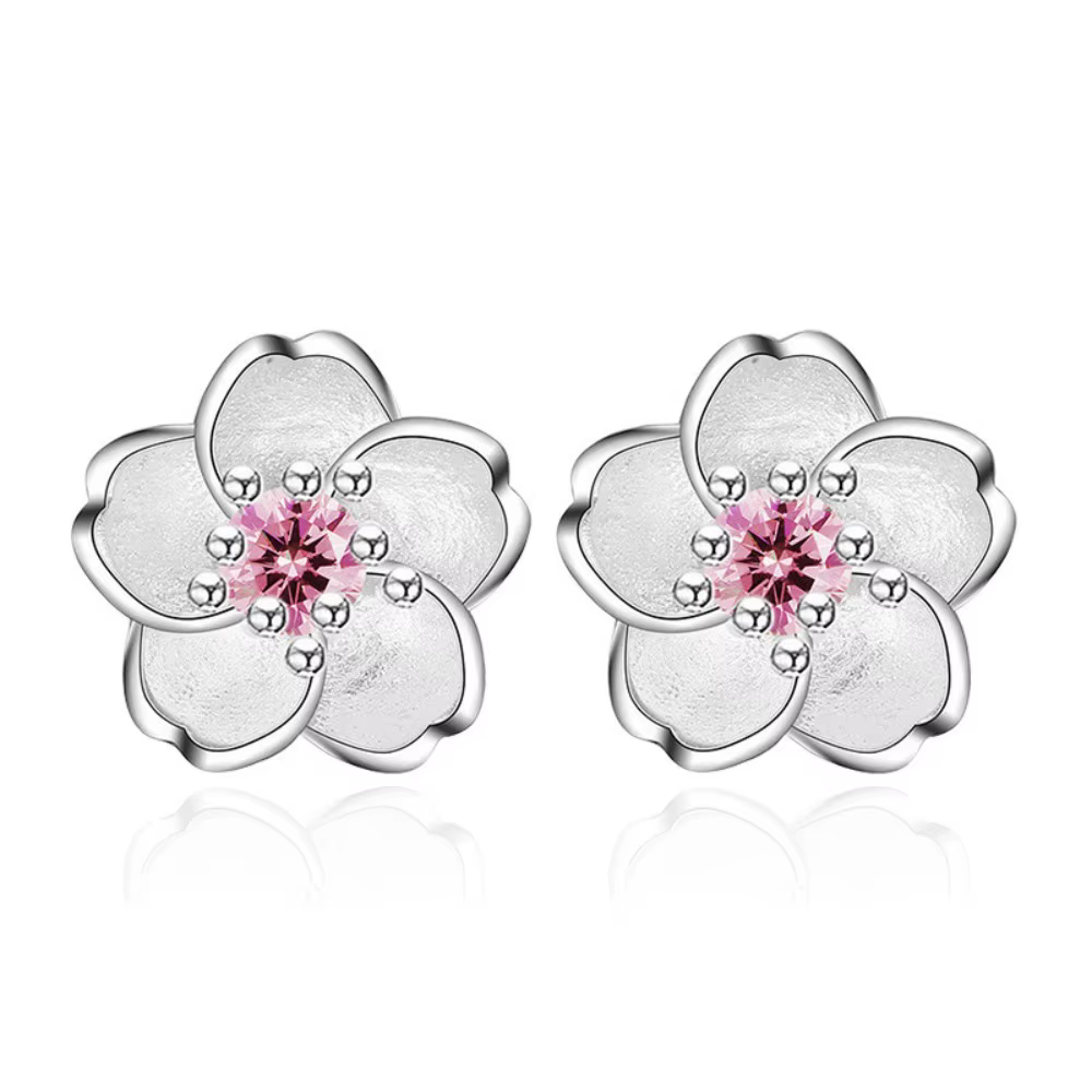 Boucles d'oreilles clous exquises et romantiques en zircon rose et violet, motif fleur à cinq pétales, pour femme, accessoire de mode mignon pour le quotidien