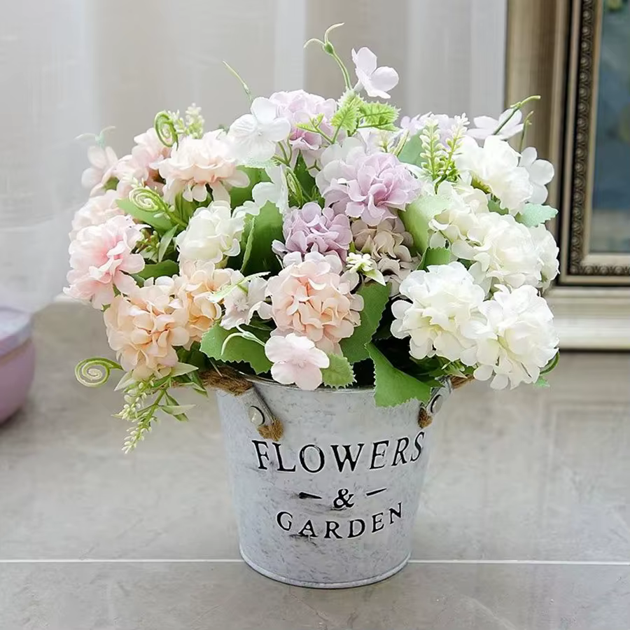 Fleur artificielle 5 Fourche Bouquet De Soie Oeillet Printemps Boule Chanceux Simulation Faux Maison Doux Robe Paysage