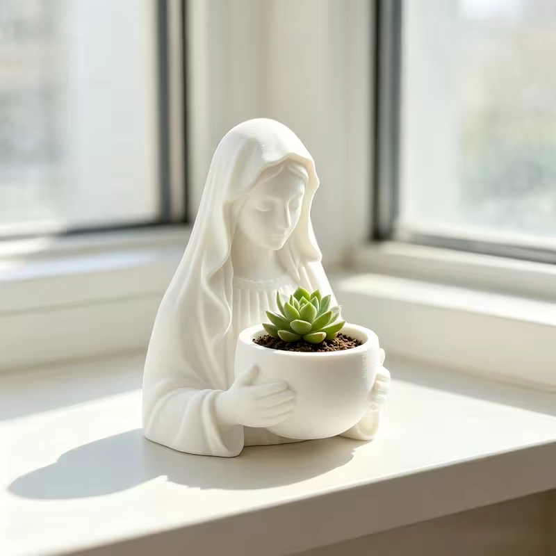 Petit pot de fleurs de style Vierge Marie pour la salle de prière, l'autel, la décoration de jardin religieux, support pour plante en pot à thème catholique