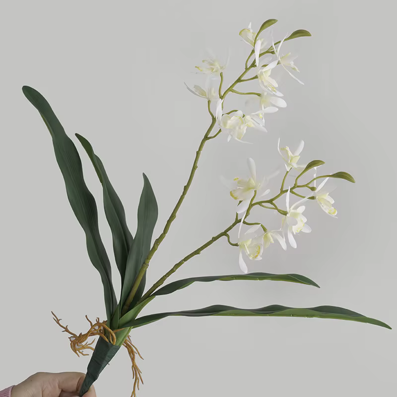2 Branches de fleurs artificielles Phalaenopsis avec feuilles