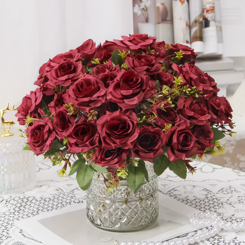 Vert Aloes 2 pièces fleurs artificielles soie Rose Bouquet chambre décoration fausse fleur Simulation parfumé miel blanc Roses