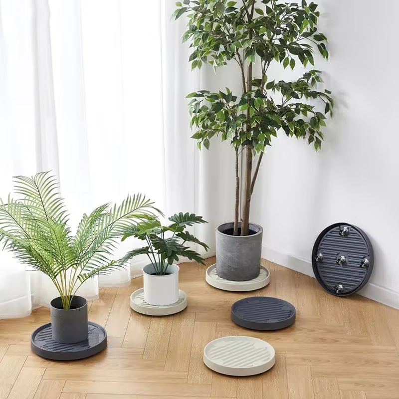 Support de jardinière rond mobile avec roues