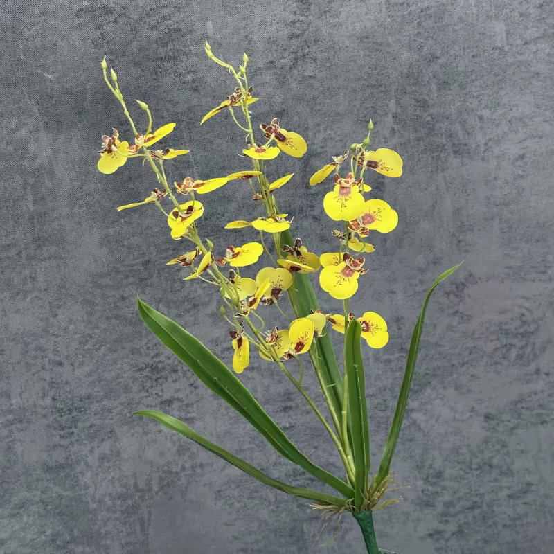 2pcs Bouquet de fleurs Oncidium artificielles Trois fourches Plante