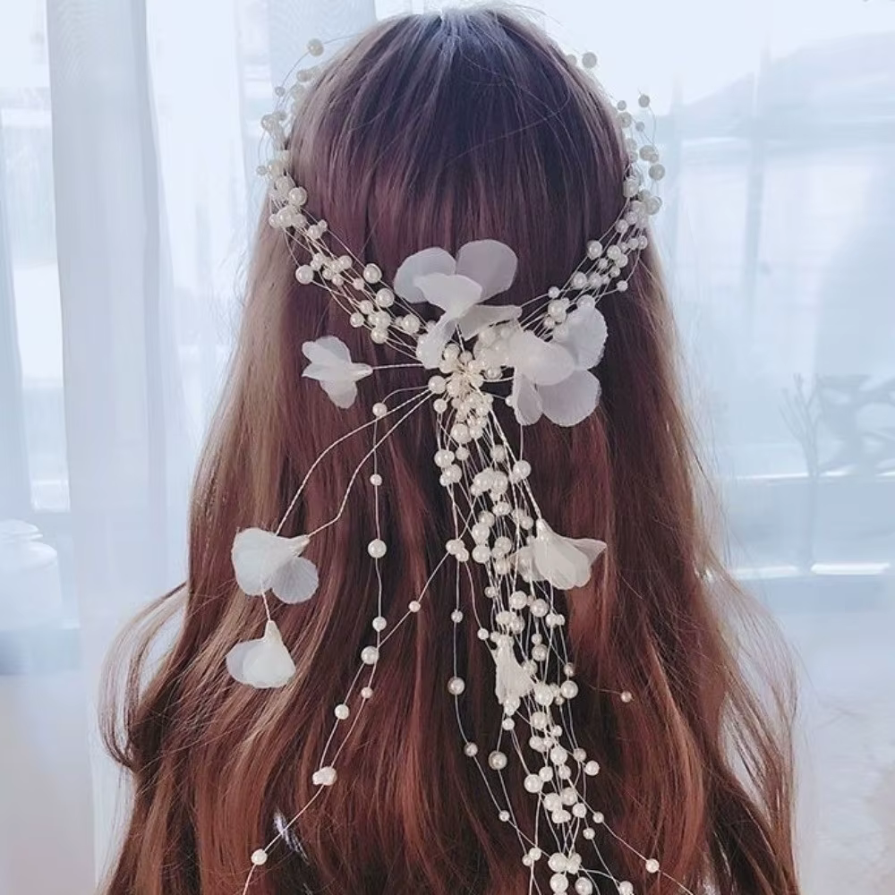 Élégante Coiffe Florale en Perles Faite à la Main, Coiffe de Mariée de Luxe, Accessoires de Cheveux Perlés en Imitation Perle pour Mariage