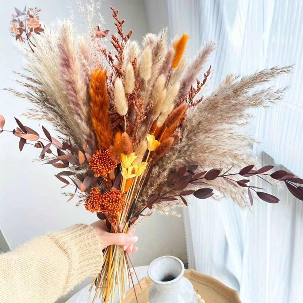 Nature Orange Reeds Pampas Herbe Automne Maison Fleurs Séchées Arrangements Décoration Réels Florals Pays Mariage Bouquets De Mariée