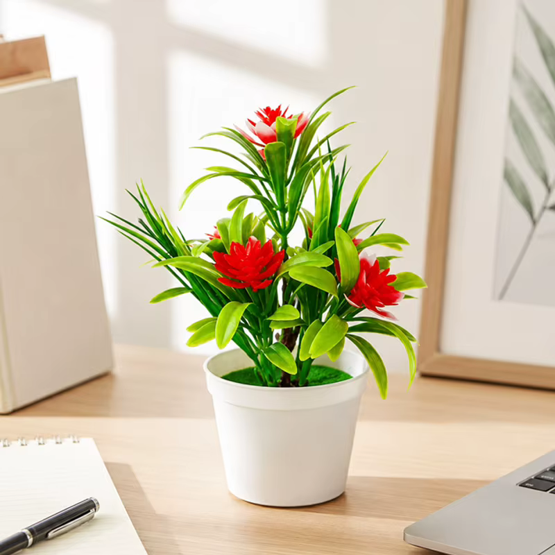Mini-bonsaï de fleurs artificielles en pot pour décoration de table