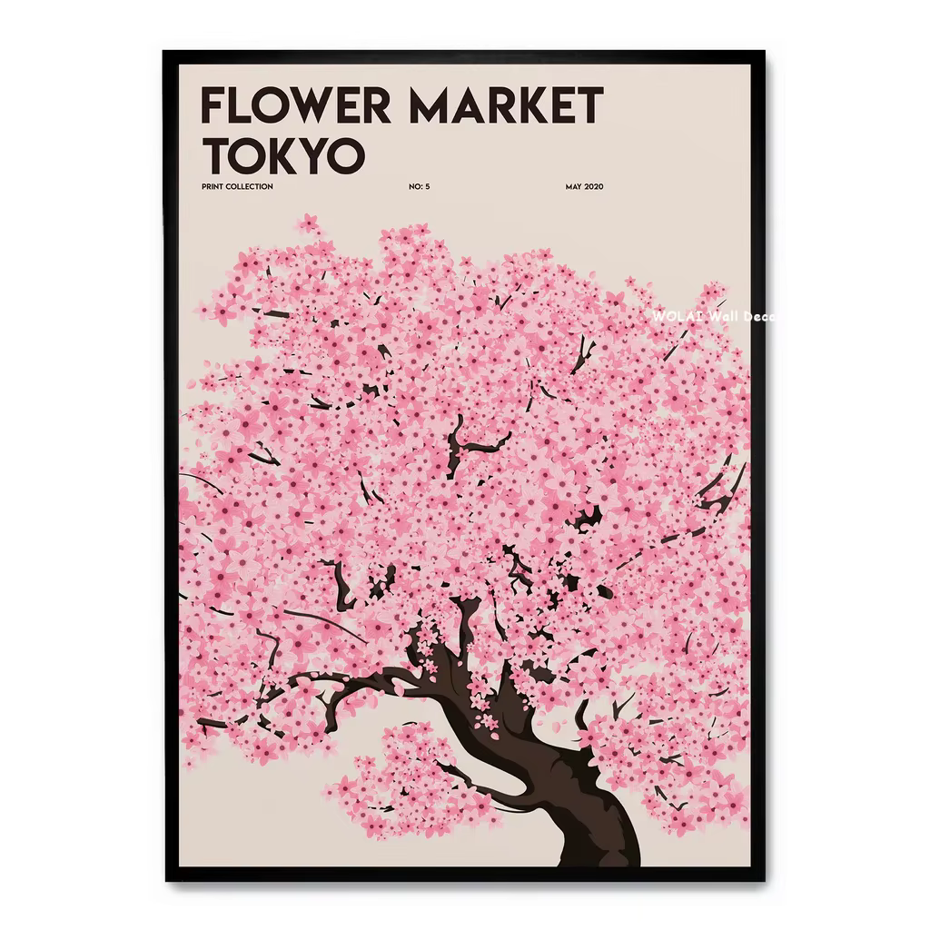 Toile imprimée de fleurs sauvages de printemps japonaises