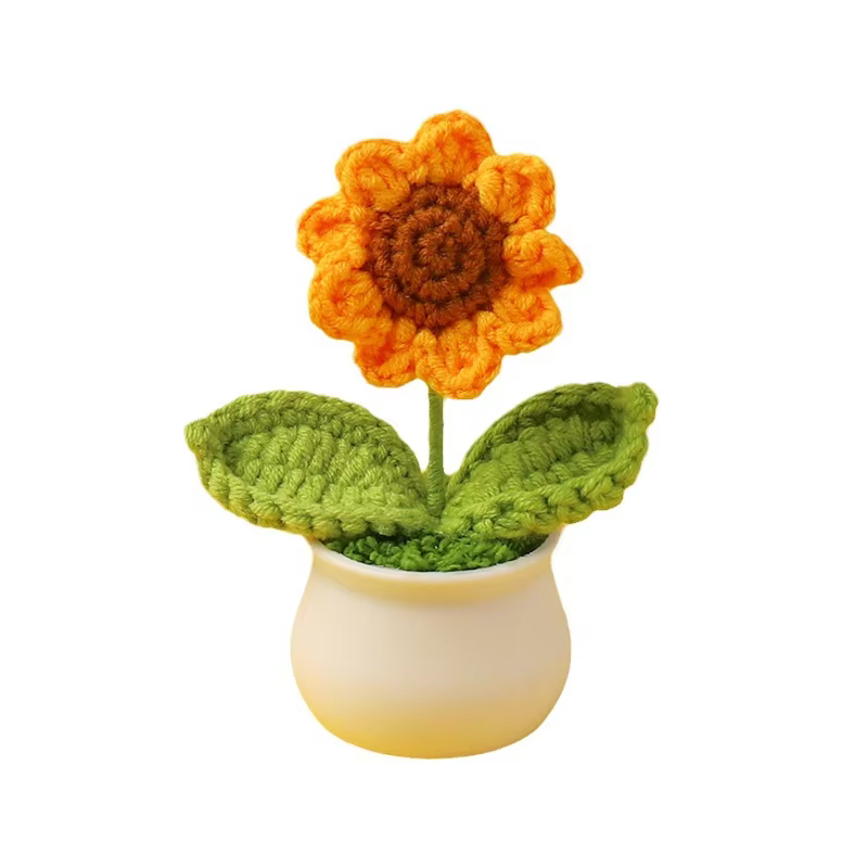Mini fleurs artificielles tricotées créatives en pot