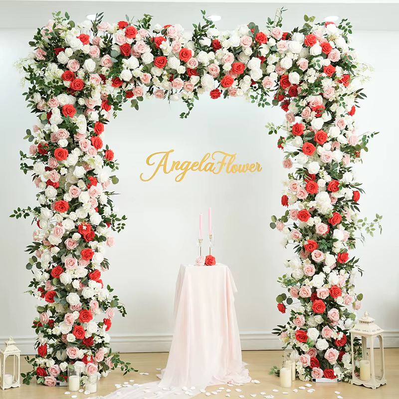 A8889 Haricots bordeaux ​ Décor de rangée de fleurs vertes roses