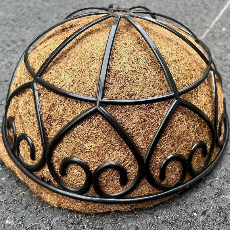 Pot de fleurs rond en fer marron noix de coco