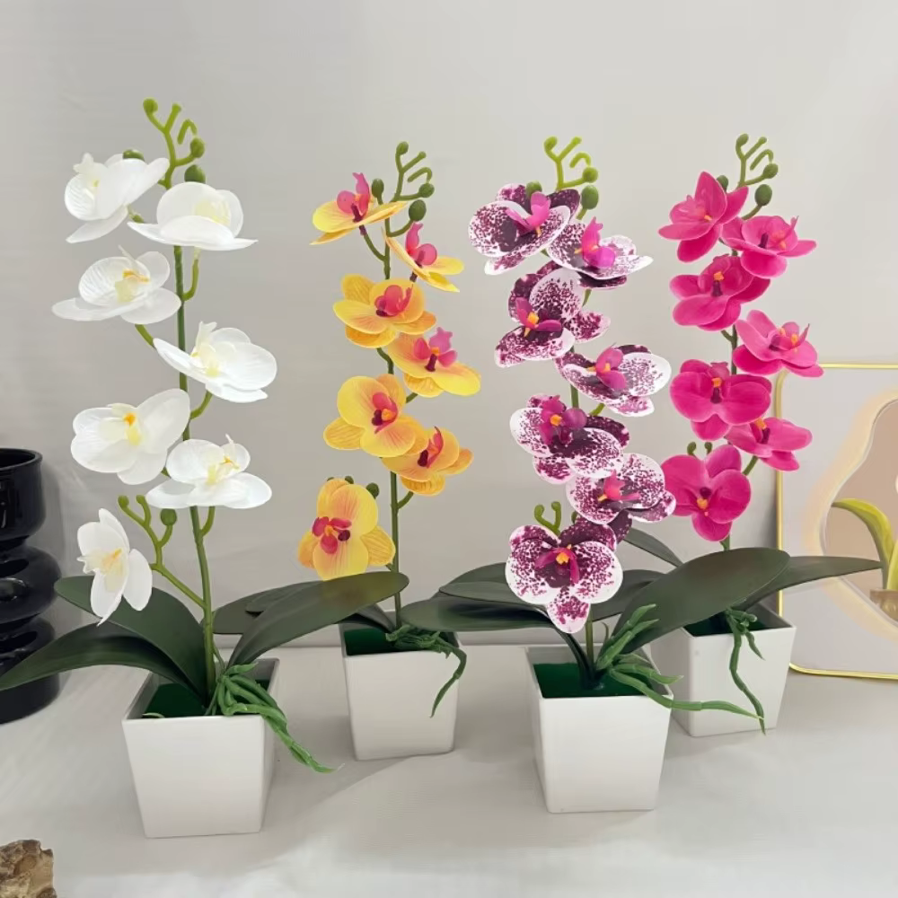 7 Fleurs d'orchidées artificielles en pot