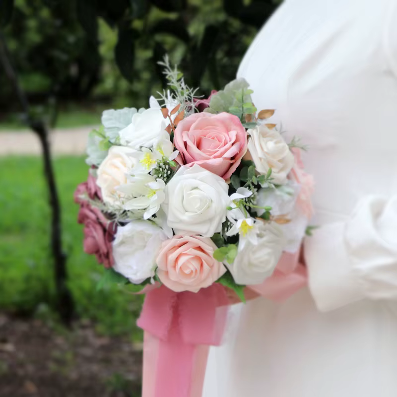 Yannew poussiéreux Rose fleur artificielle Bouquets de mariée