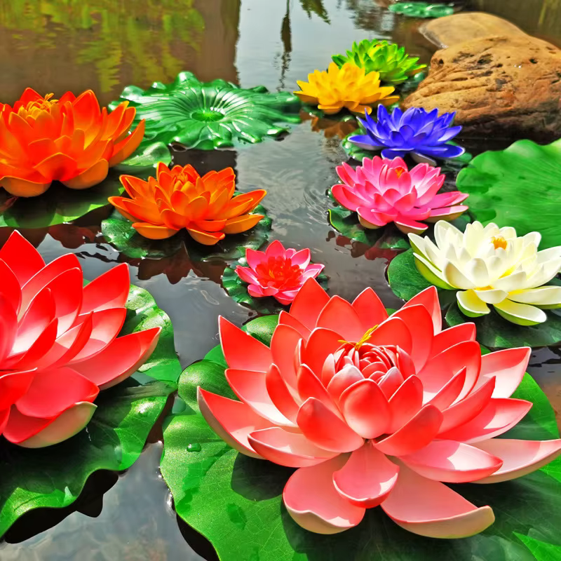 Lotus artificiel 3 fleurs et 3 feuilles