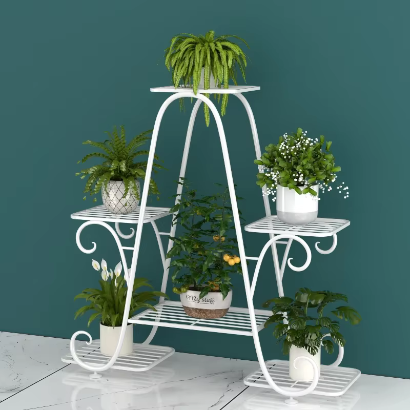 Support de fleurs en fer forgé, support de pot de fleur domestique mobile multicouche du sol au plafond