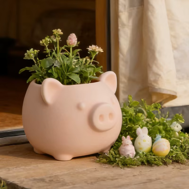 1PC Pot de fleurs en forme de cochon rose imprimé en 3D