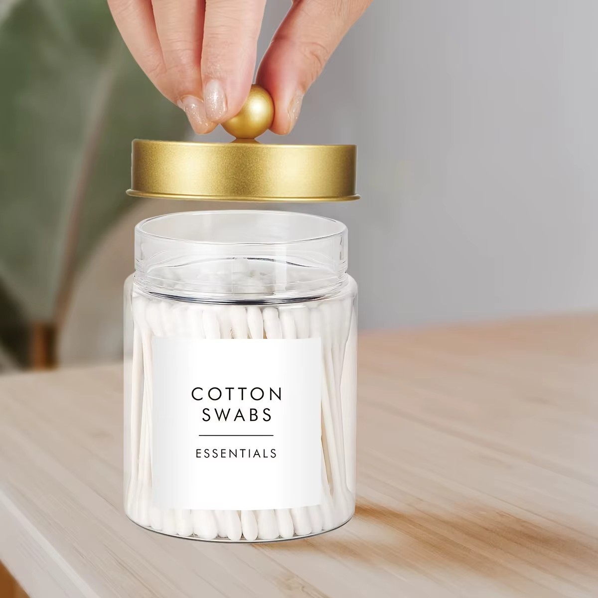 Distributeur de bâtonnets de coton - Pot en plastique de 8 oz pour rangement de maquillage sur comptoir, organisateur de salle de bain