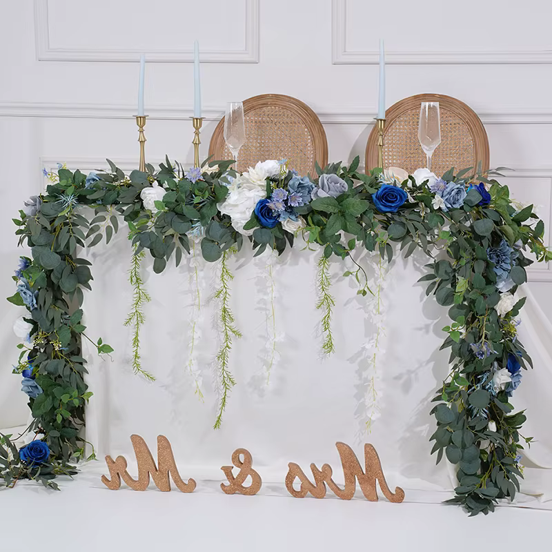 C8634 bleu blanc série verdure accrocher glycine fleur chemin Table pièce maîtresse décor mariage Arrangement Floral Banquet fournitures