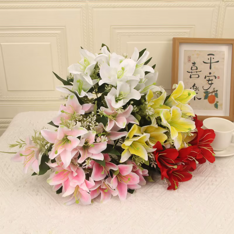 Grand Bouquet de fleurs artificielles en soie de lys de 13.8 pouces