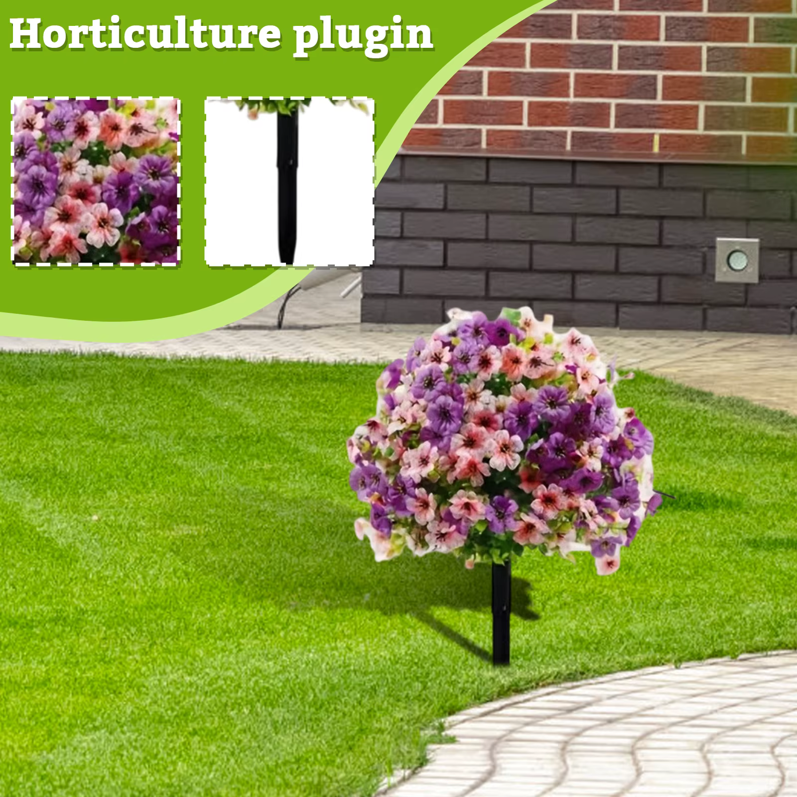 Décoration florale artificielle violette sur piquet pour jardin